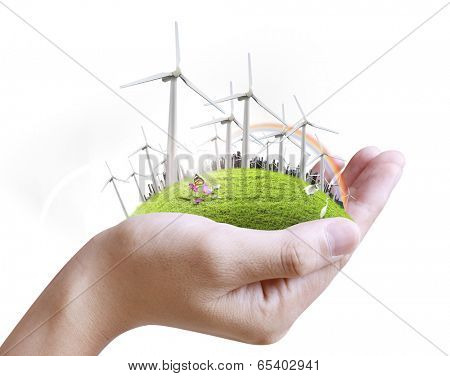 Wind turbine in a man hand 
