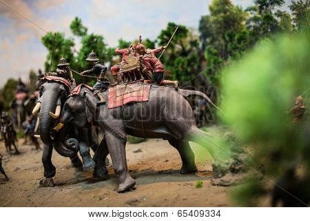 two fighting war male elephants in  desert