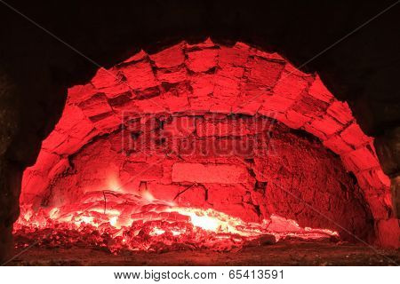 Live coals in the hearth furnace