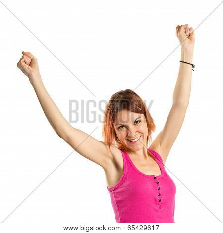 Lucky Woman Over Isolated White Background