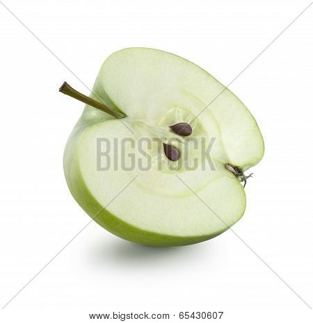 Half Of Granny Smith Apple On White Background Isolated
