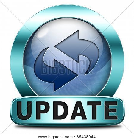 Update software now and here to the latest newest version or new edition, button banner or icon