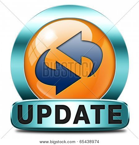 Update software now and here to the latest newest version or new edition, button banner or icon