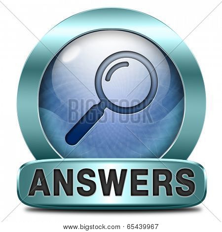 find answers indicating way to solve problems answer button answer icon search answer and discover truth text and word concept