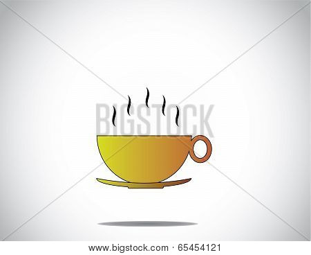 Green Coffee Or Tea Cup With Hot Smoke Coming Out From The Cup. Green Cup & Saucer Hot Healthy soup