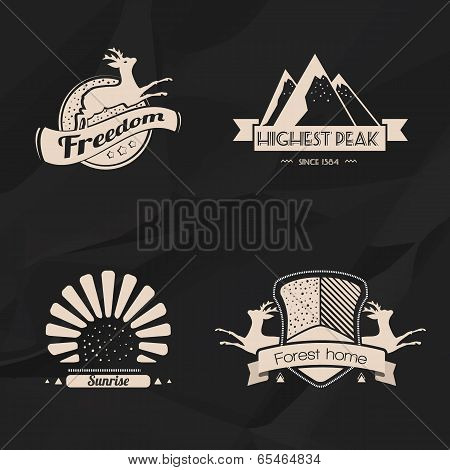 Labels And Badges Set In Hipster Style On A Black Background