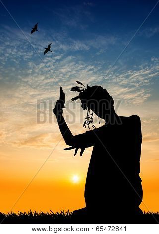 Woman Dancing Thai Dance At Sunset