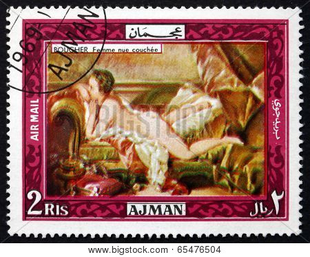 Postage Stamp Ajman 1969 Resting Girl, By Francois Boucher