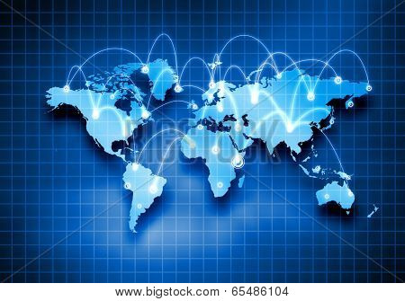 Background digital image of world map with connection lines