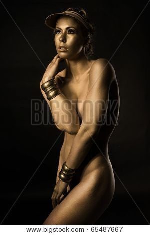 Golden nude Metallic bodypainting woman body