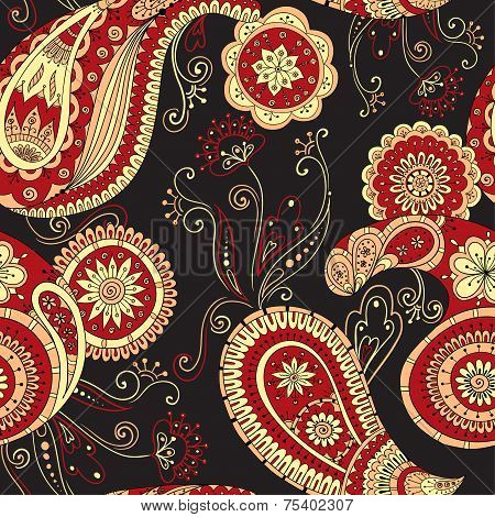 Henna paisley mehndi doodles asian design pattern.