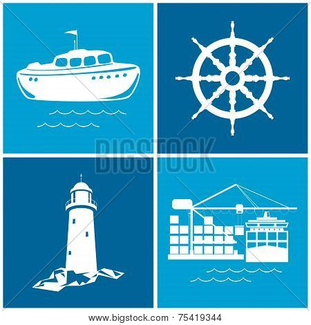 Set of maritime icons, vector illustration