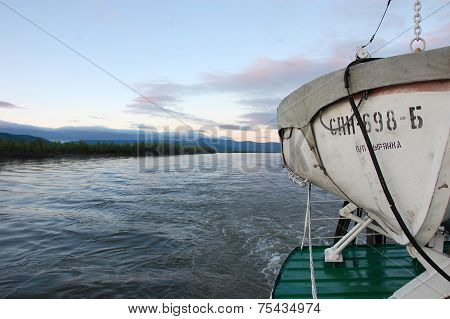 Lifeboat On Ship At Kolyma River
