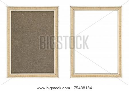 Old White Picture Frame With And Without Fiberboard Background, Isolated On White