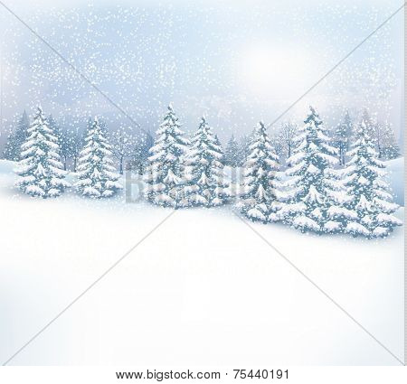 Christmas winter landscape background. Vector. 