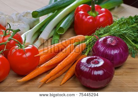 Fresh vegetables on a wooden board