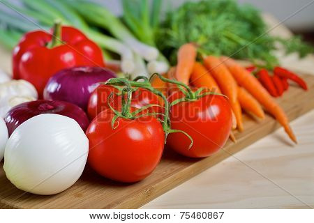 Fresh vegetables on a wooden board