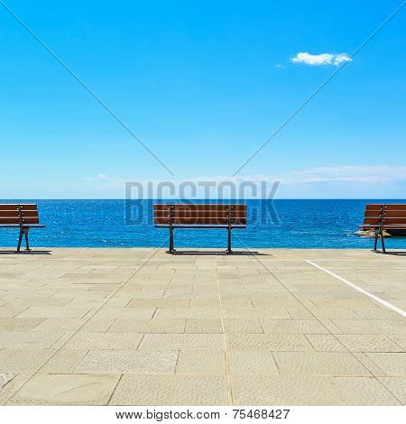 Bench, Terrace And Ocean, Ligury, Italy