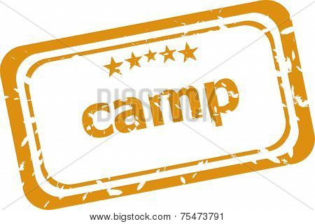 Camp On Rubber Stamp Over A White Background