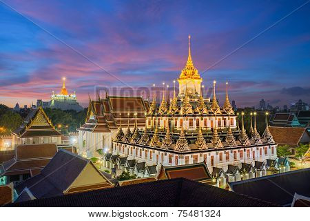 Wat Ratchanaddaram And Loha Prasat Metal Palace In Bangkok ,thailand