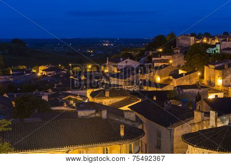View On Centre Houses Saint-Emilion At Night