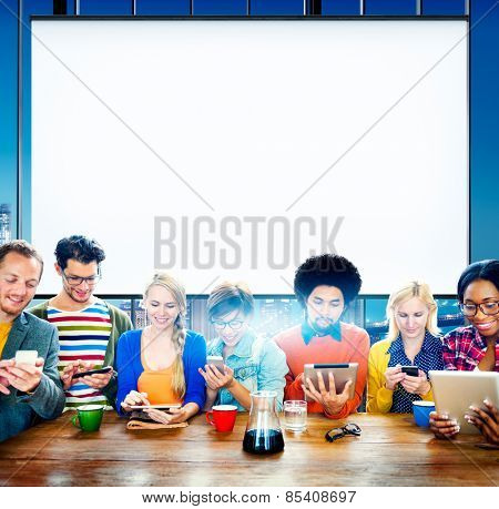 Mutiethnic Group of People Smiling Technology Tablet Concept