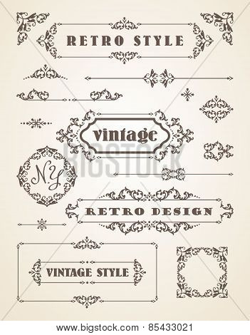 Set Of Retro Vintage Badges, Frames, Labels And Borders.