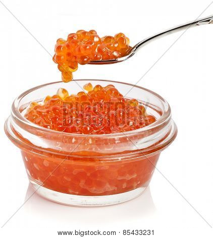 Red caviar isolated on white