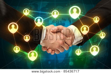 Business handshake, social netwok concept