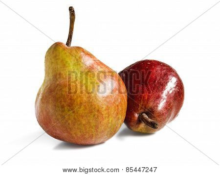 Two Ripe Pears On A White Background.