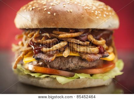 Burger with onion rings