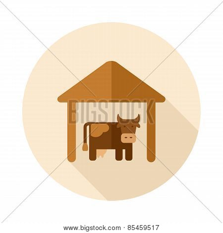 Cowshed Flat Icon With Long Shadow
