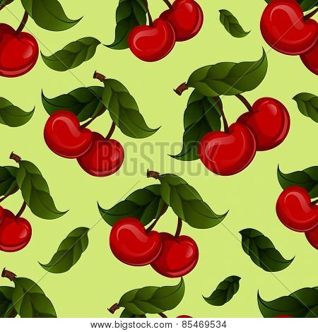 seamless texture - bright juicy fresh cherry fruit vector. Cherries fruit - seamless vector pattern