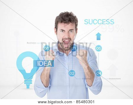 Young Manager With Fist Up Showing His Happiness