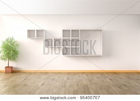 Interior in modern style, wooden floor. 3D illustration