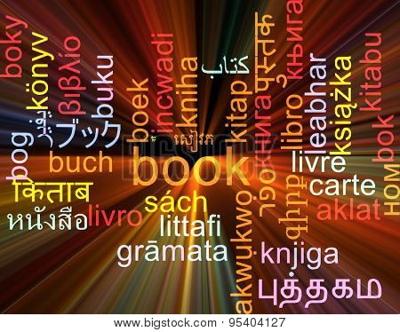 Background concept wordcloud multilanguage international many language illustration of book glowing light