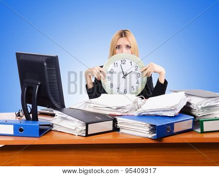 Woman under stree from too much work