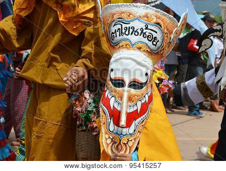 Phi Ta Khon is a type of masked procession celebrated in Thailand