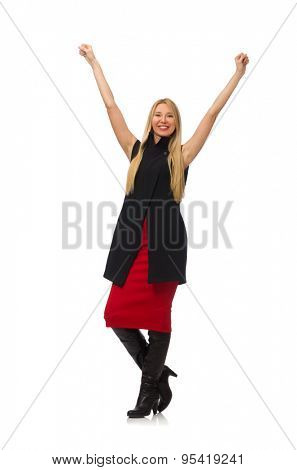 Pretty young girl in bordo skirt isolated on white