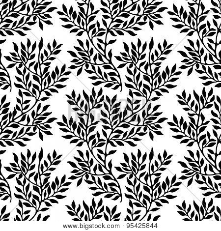Seamless foliate ornament. Black and white pattern