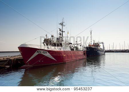 HEL, POLAND - JULY 4: ships at berth in the port on the waterfront on July 4, 2015 Hel, Poland