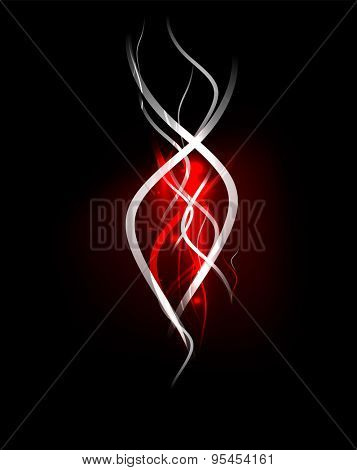 Red wave in dark space, dynamic energy background with copyspace. Vector illustration. Abstract background
