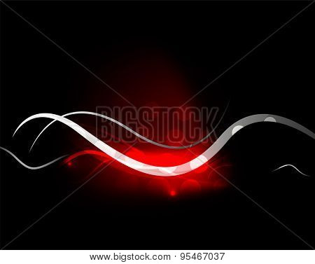 Red wave in dark space, dynamic energy background with copyspace.  illustration. Abstract background