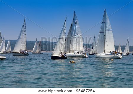 SELCE, CROATIA - JULY 04, 2015: Sailing regatta 'Selce Open 2015'. Points in the Selce Open, a traditional keelboat regatta, count towards the overall rankings in the Croatian Littoral Cup.