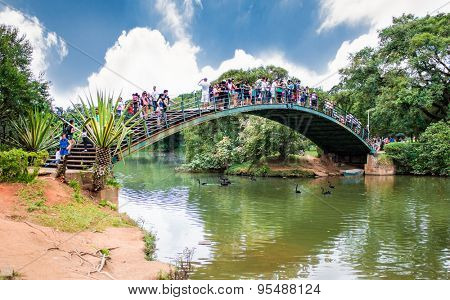 SAO PAULO, Brazil - APRIL 20, 2015: Bridge in Park Ibirapuera on April 20, 2015. in Sao Paulo, Brazil.. The Ibirapuera is one of Latin America largest city parks.