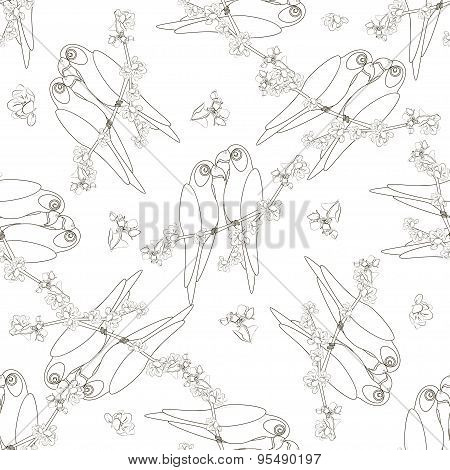 Seamless pattern with two contoured parrot