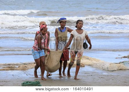 Native Malagasy Fishermen Fishing On Sea, Madagascar
