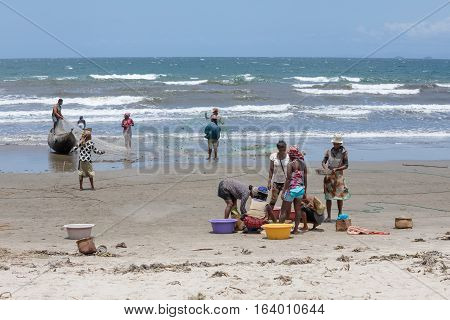 Native Malagasy Fishermen Fishing On Sea, Madagascar