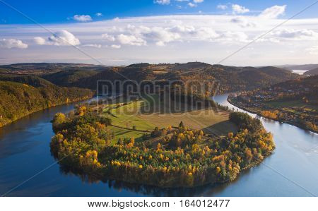 Famous view on Vltava river Slapy dam Czech Republic