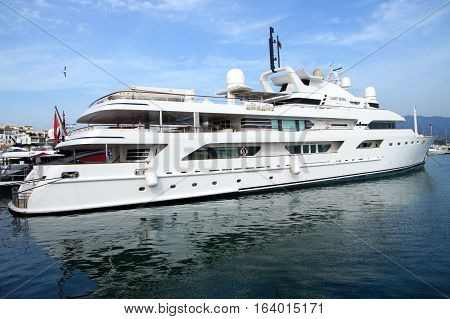 Marbella, Spain - Januari 3, 2017: Motor Yacht Lady Haya in the harbor of Marbella.